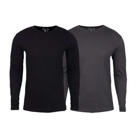 Soft Touch Comfort Fit Cotton Long Sleeve Shirts // Black + Heavy Metal // Pack of 2 (S)