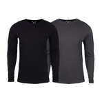 Soft Touch Comfort Fit Cotton Long Sleeve Shirts // Black + Heavy Metal // Pack of 2 (XL)