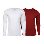 Soft Touch Comfort Fit Cotton Long Sleeve Shirts // White + Burgundy // Pack of 2 (L)