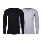 Soft Touch Comfort Fit Cotton Long Sleeve Shirts // Black + Heather Gray // Pack of 2 (S)