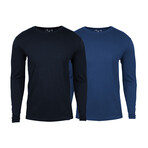 Soft Touch Comfort Fit Cotton Long Sleeve Shirts // Navy + Royal // Pack of 2 (2XL)