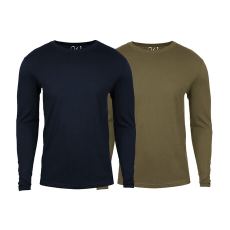 Soft Touch Comfort Fit Cotton Long Sleeve Shirts // Navy + Military Green // Pack of 2 (S)