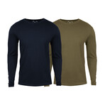 Soft Touch Comfort Fit Cotton Long Sleeve Shirts // Navy + Military Green // Pack of 2 (M)