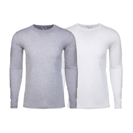 Soft Touch Comfort Fit Cotton Long Sleeve Shirts // Heather Gray + White // Pack of 2 (S)
