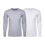 Soft Touch Comfort Fit Cotton Long Sleeve Shirts // Heather Gray + White // Pack of 2 (2XL)