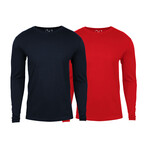 Soft Touch Comfort Fit Cotton Long Sleeve Shirts // Navy + Red // Pack of 2 (S)