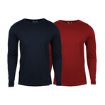 Soft Touch Comfort Fit Cotton Long Sleeve Shirts // Navy + Burgundy // Pack of 2 (L)