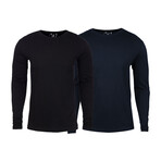 Soft Touch Comfort Fit Cotton Long Sleeve Shirts // Black + Navy // Pack of 2 (2XL)