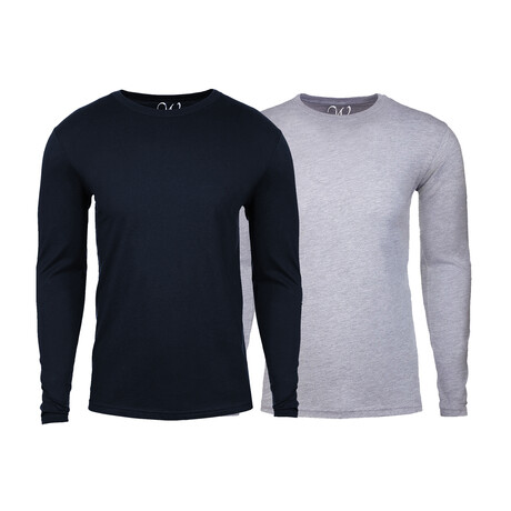 Soft Touch Comfort Fit Cotton Long Sleeve Shirts // Navy + Heather Gray // Pack of 2 (S)