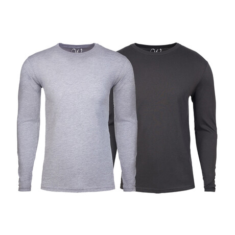 Soft Touch Comfort Fit Cotton Long Sleeve Shirts // Heather Gray + Heavy Metal // Pack of 2 (S)