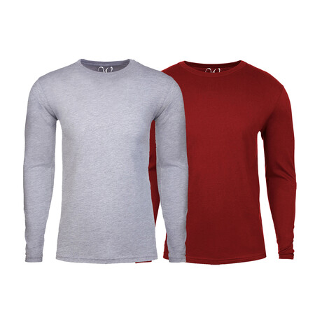 Soft Touch Comfort Fit Cotton Long Sleeve Shirts // Heather Gray + Burgundy // Pack of 2 (S)