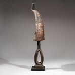 Genuine Copper and Wooden Cobra Mask with Wire on Stand
