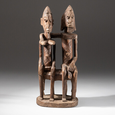 Genuine Dogon Wooden Statue // Seated Couple v.2