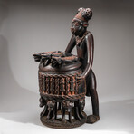 Genuine Wooden Statue of Figure with Offering Bowl // Large