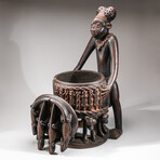 Genuine Wooden Statue of Figure with Offering Bowl // Large