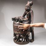 Genuine Wooden Statue of Figure with Offering Bowl // Large