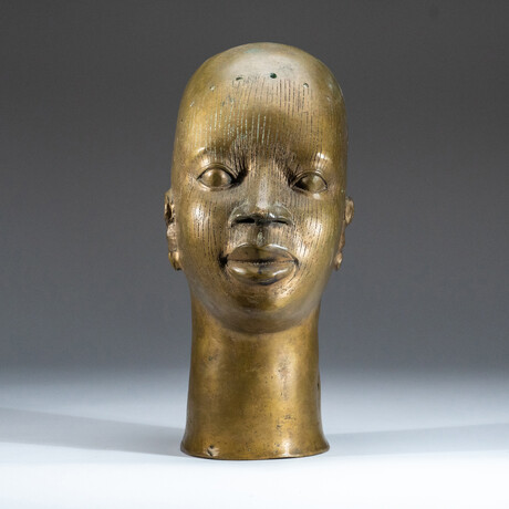 Genuine Bronze Benin Statue Memorial Bust