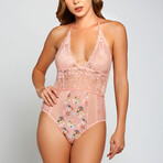 iCollection // Allover Lace Halter Teddy // Pink (Small)