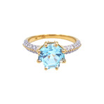 14k Yellow Gold Diamond + Blue Topaz Octagonal Ring // Ring Size: 6.75 // Pre-Owned