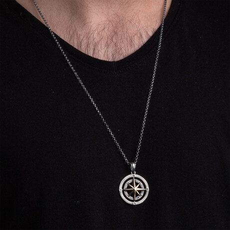 Compass Necklace // Silver + Bronze