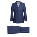 Slim Fit 2-Piece Windowpane Check Double-Breasted Wool Suit // Royal Blue (36R)