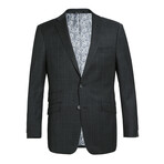 Windowpane Double Button Slim Fit 2-Piece Wool Suit // Black Plaid (36R)