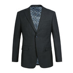 Plaid Double Button Slim Fit 2-Piece Wool Suit // Black (36R)