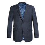 Slim Fit 3-Piece Notch Lapel Windowpane Wool Suit // Navy Plaid (36R)