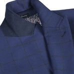 Slim Fit 2-Piece Windowpane Check Double-Breasted Wool Suit // Royal Blue (36R)