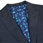 Slim Fit 3-Piece Windowpane Check Wool Suit // Dark Navy (36R)