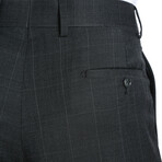 Windowpane Double Button Slim Fit 2-Piece Wool Suit // Black Plaid (36R)