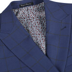 Slim Fit 2-Piece Windowpane Check Double-Breasted Wool Suit // Royal Blue (36R)