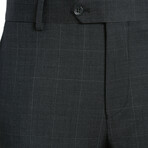 Windowpane Double Button Slim Fit 2-Piece Wool Suit // Black Plaid (36R)