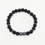 Matte Black Agate + Hematite Bead Bracelet // Black + Silver