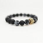 Snowflake Obsidian + Lava Bead Bracelet // Black + Gold