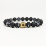 Snowflake Obsidian + Lava Bead Bracelet // Black + Gold