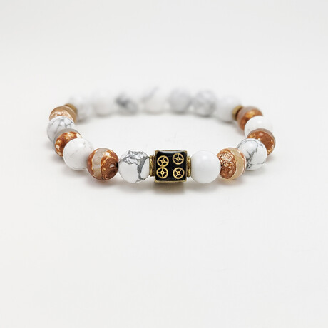 Howlite + Faceted Agate Bead Bracelet // White + Brown