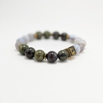 Dragon Blood + Weathered Agate Bead Bracelet // Olive + White