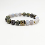 Dragon Blood + Weathered Agate Bead Bracelet // Olive + White