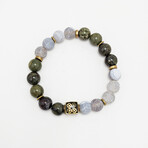 Dragon Blood + Weathered Agate Bead Bracelet // Olive + White