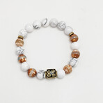 Howlite + Faceted Agate Bead Bracelet // White + Brown