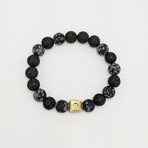 Snowflake Obsidian + Lava Bead Bracelet // Black + Gold