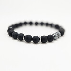 Matte Black Agate + Hematite Bead Bracelet // Black + Silver