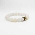 Frosted Weathered Agate Bead Bracelet // White + Gold