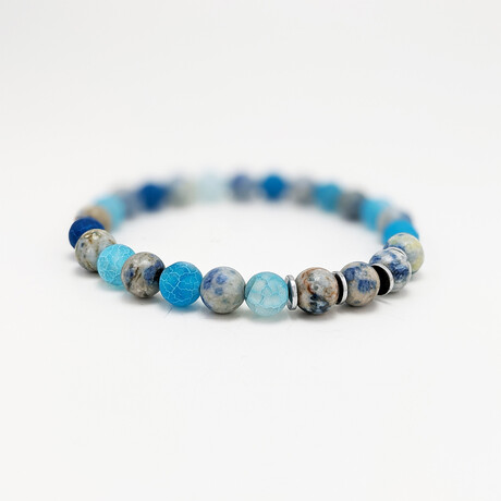 Blue Agate + Blue Weathered Agate Bead Bracelet // Blue + Silver