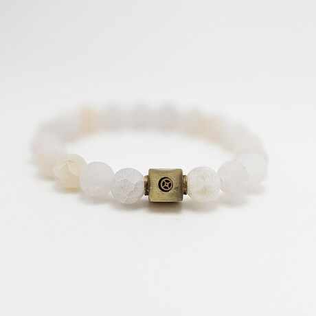 Frosted Weathered Agate Bead Bracelet // White + Gold