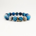 Banded Agate Bead Bracelet // Blue + Gray + Gold