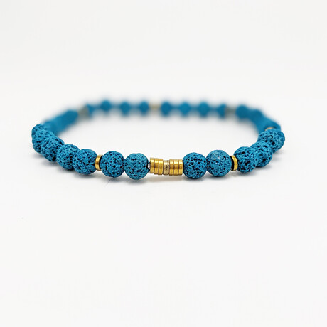 Lava Bead Bracelet // Blue + Gold