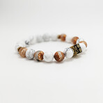 Howlite + Faceted Agate Bead Bracelet // White + Brown