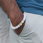 Frosted Weathered Agate Bead Bracelet // White + Gold